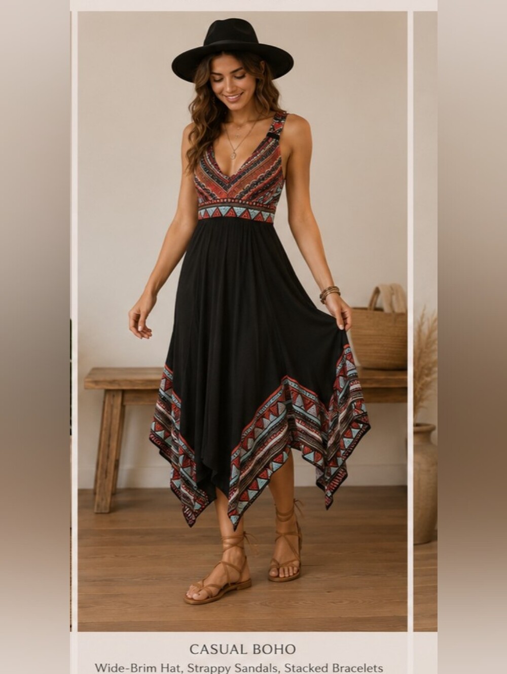 American Rag Midi Asymmetrical Hanky Waterfall Aztec Western Dress | SIZE XS